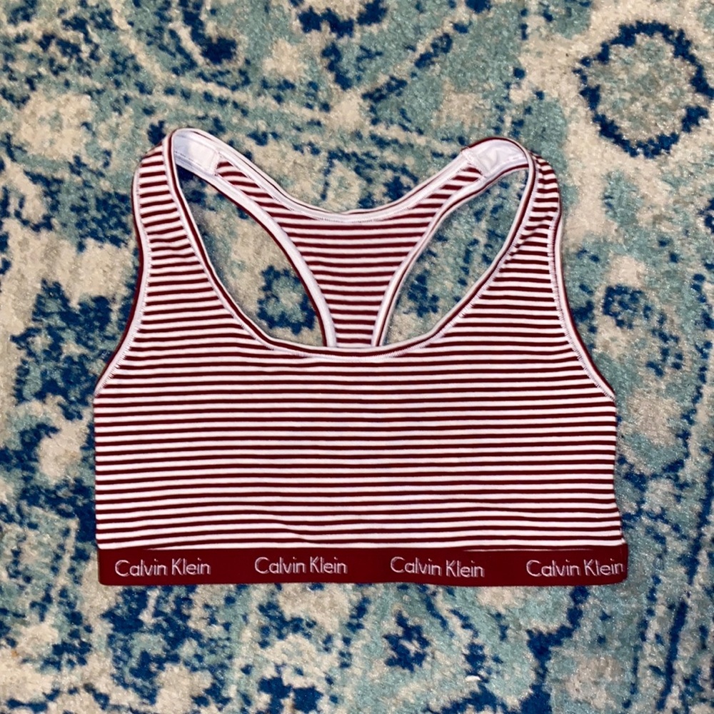 Calvin Klein Maroon and White Sports Bra
